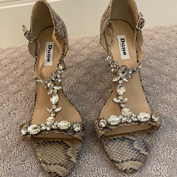 Dune London Shoes - Jeweled Snakeskin Embossed Dune of London Heels - Size 39 Excellent Condition